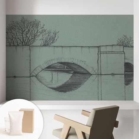 Tapete Vliestapete mit Kleber - abwaschbar - Arbeitszimmer - Esszimmer- Top Qualität Bogenbrücke 104x70 cm (1/5)