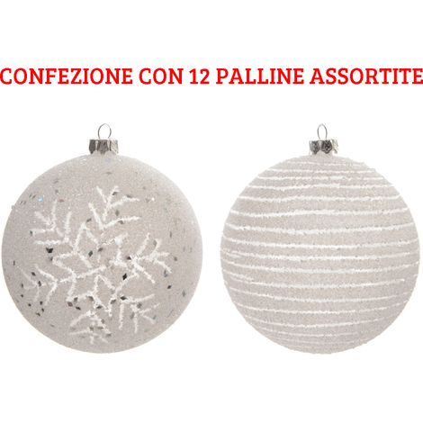12 PALLINE DI NATALE 8 CM BIANCO INVERNO DECORAZIONI ASSORTITE