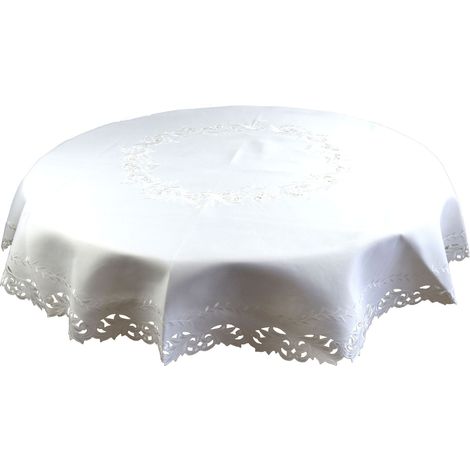 Runde, weiße, bestickte Tischdecke, Durchmesser 160