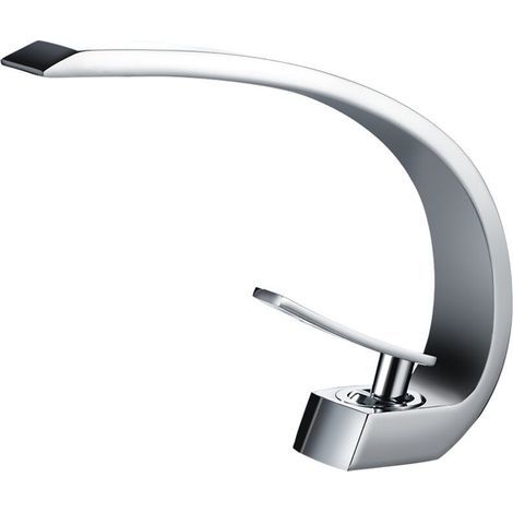 Robinet de lavabo monotrou en laiton massif avec cartouche céramique, adapté aux lavabos encastrés, couleur argent. (1/2)