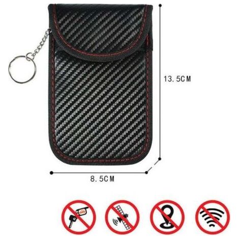 Etui Anti RFID Clé Voiture Signal Blocage Faraday Pochette Sac, Lot de 2 Pochettes Blocage Signal RFID pour Clé Voiture, Étui de Protection Anti RFID en Fibre de Carbone--Carbone ovale (sans porte-clé (1/5)