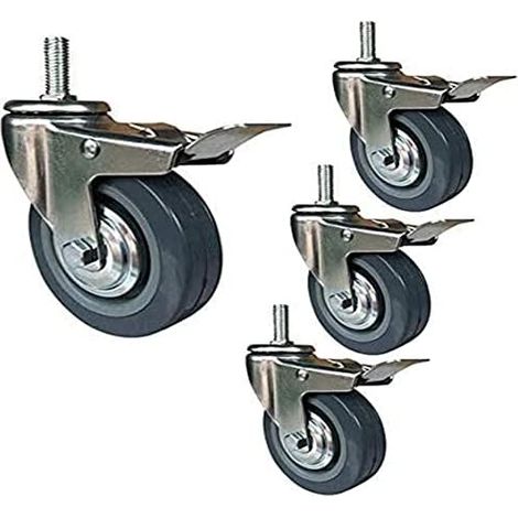 4 roulettes pivotantes 75/100 mm filetées M10/M12 avec frein, charge totale 270 kg