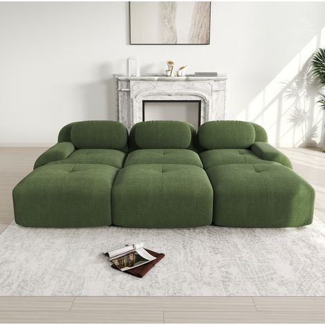 Canapé d’angle modulaire en velours côtelé vert, sans cadre, livraison sans montage (1/5)
