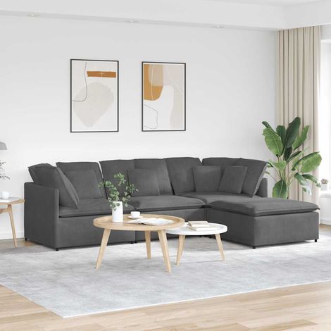 Modulares Sofa mit Fußhocker Kissen Cordstoff Dunkelgrau vidaXL (1/5)