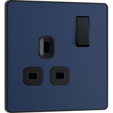 Prise de courant à interrupteur unique Bleu mat 13 A