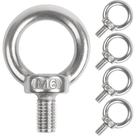 Set di 5 golfari tondi M6 in acciaio inox 304 per il fissaggio di ornamenti da appendere, vasi da fiori, supporti per altalene, ecc. (1/5)