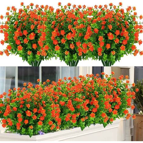 Plante Artificielle Automne - Boîte de Buis Faux Vert Orange Rouge - Décoration Intérieure Extérieure Jardin Cheminée - Lot de 6 (1/5)