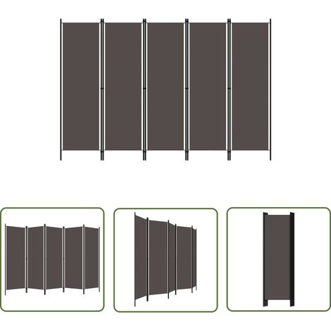The Living Store Cloison de séparation 5 panneaux Anthtracite 250x180 cm - Cloison De Séparation - Paravent - Séparateur De Pièce - Intimité - Décoratif (1/5)