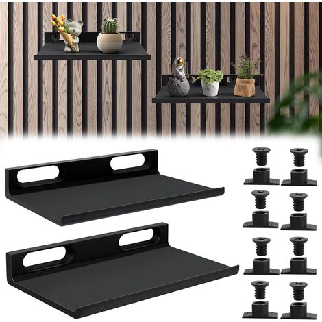Lot de 2 étagères acoustiques - Accessoires - Organiseur mural - Panneaux acoustiques - Pour panneaux horizontaux verticaux - Sans perçage - Pour chambre à coucher, salon (15 x 9 cm) (1/5)