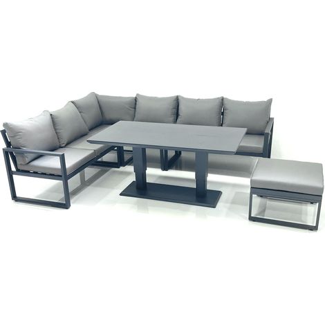Fimous Aluminum Outdoor Garden Furniture Set Corner Sofa Big Footstool Adjustable Rising Lifting Dining Table Sets Dark Grey (1/5)