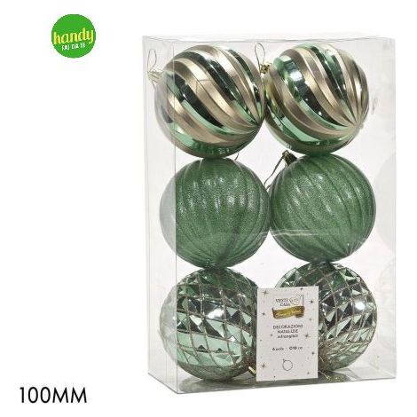 Set 6 Sfere General Trade Ø 100mm Verde e Champagne Modelli Assortiti