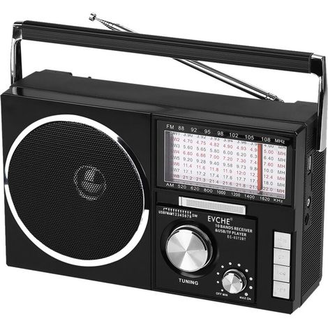 Radio rétro multi-bandes FM/AM/SW1-10 : Bluetooth, lecture TF/USB, batterie 1200mAh rechargeable,noir (1/5)