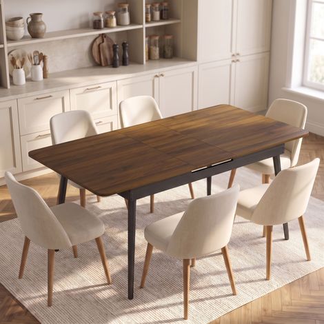 Table à Manger Extensible Rectangle pour 4 à 6 Personnes, Table de Cuisine 130-160 cm avec Coins Arrondis, Noyer Clair (1/5)