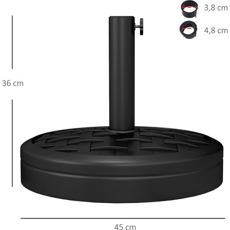 Pied de parasol en béton, 18 kg, support rond pour parasols de 32/38/48 mm, noir (1/5)