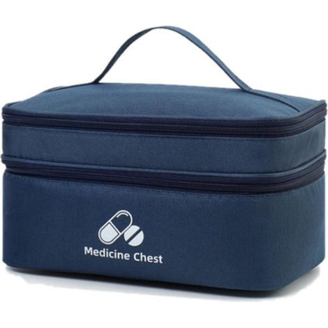 Grande trousse médicale étanche avec poignée, double couche, bleu foncé