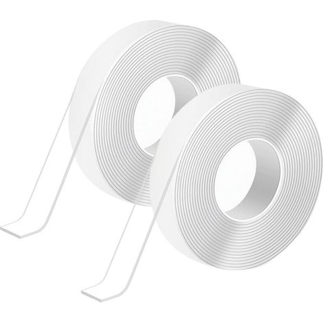 Pack of 2 nano adhesive tapes, transparent and residue-free, double-sided, strong hold, washable, high viscosity – 5 m x 3 cm