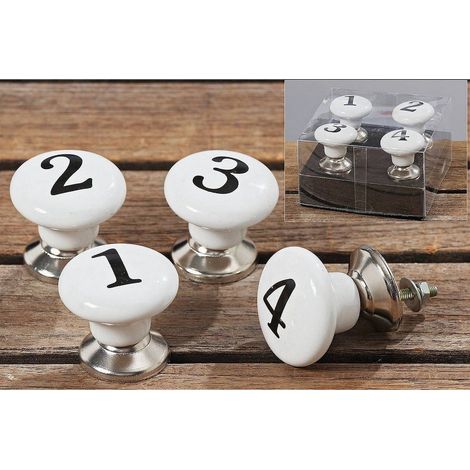 Möbelgriff Numbers 4tlg ø 4cm Möbelknöpfe Porzellan weiß Zahlen Nummern Griff