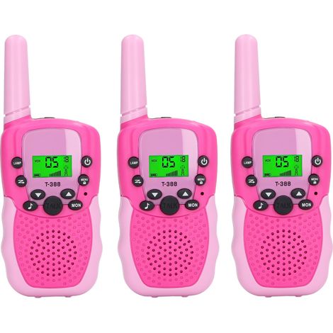 Talkie-walkie enfant 3 pièces lampe torche LED rétroéclairée activités extérieures famille longue portée camping randonnée rouge rose (1/5)