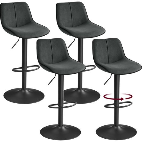 Vasagle – Lot de 4 tabourets de bar réglables en hauteur – Dossier ergonomique – Base métallique – Velours gris anthracite – Stabilité renforcée