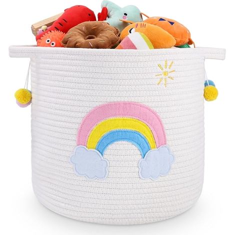 Rangement Peluche Chambre Enfant avec Poignées, de Coton Tissé Portable avec Broderie Décor, Jouets et Linge, Organisateur pour Bureau, Placard(30X30CM) (1/5)