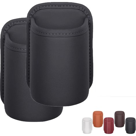 Juego de 2 portavasos para coche, para puerta y asiento trasero, en piel sintética, negro, portavasos, portavasos, clip para asiento trasero, organizador multifuncional, negro - 16 x 10 cm (1/5)