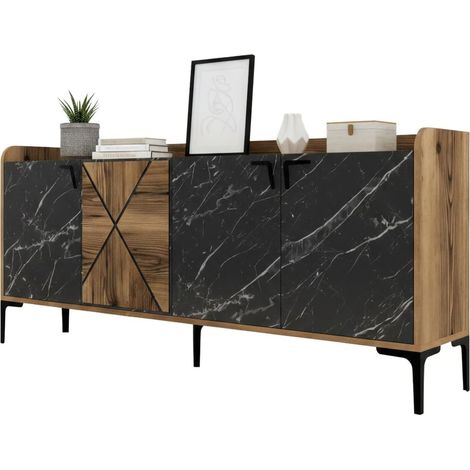 Credenza Fay, Madia 2 Ripiani, Apertura Battente, 3 Ante, 180x35x79h cm Marrone Noce