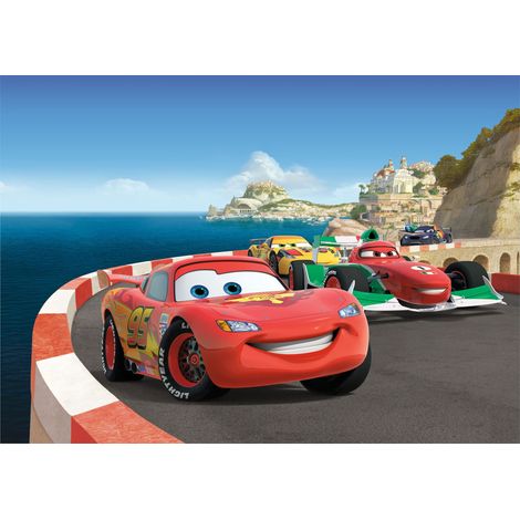 papier peint panoramique Cars rouge, vert et bleu  - Disney (1/3)