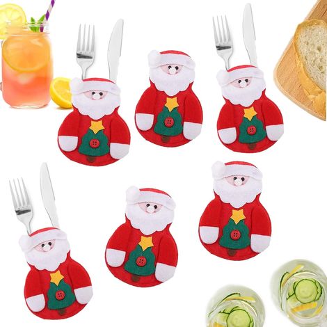 Porte-Couverts de Noël, 6pcs Couteaux Fourchettes Cuillère Mignon Costume de Père Noël, Décoration de Table de Cuisine pour Anniversaire Fête (1/5)