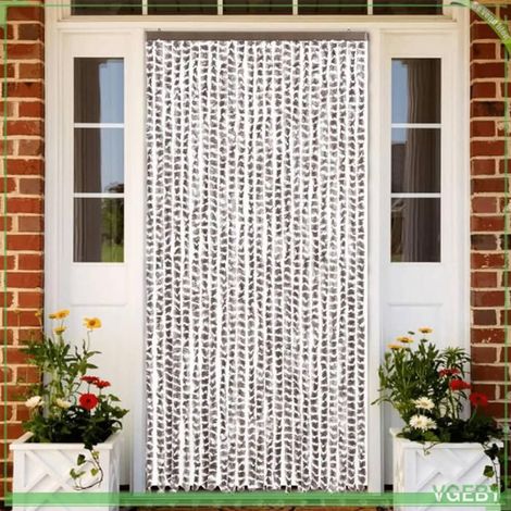 377406 Rideau anti-mouches taupe et blanc 100x230 cm chenille (1/5)