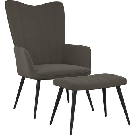 Chaise de relaxation avec repose-pied Gris foncé Velours (1/5)