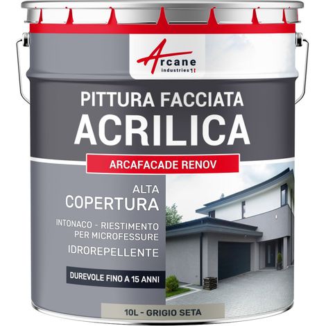 Pittura acrilica per esterni: per facciate esterne e stucco - ARCAFAÇADE RENOV - 10 L (+ o - 60 m² in 1 strato) Grigio Seta - RAL 7044 - ARCANE INDUSTRIES