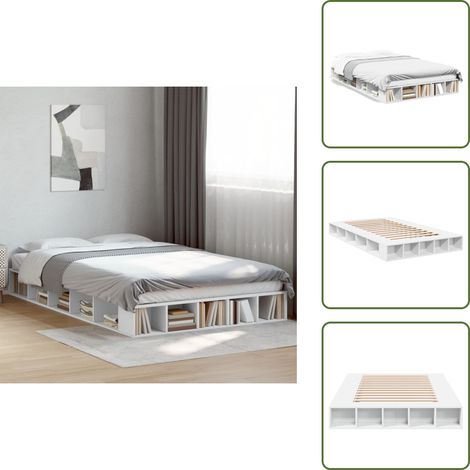 The Living Store Bettgestell Weiß 120x200 cm Holzwerkstoff - Holzbettfassungen - Doppelbett - Weißes Bett - Bettsystem - Stauraumbett (1/5)