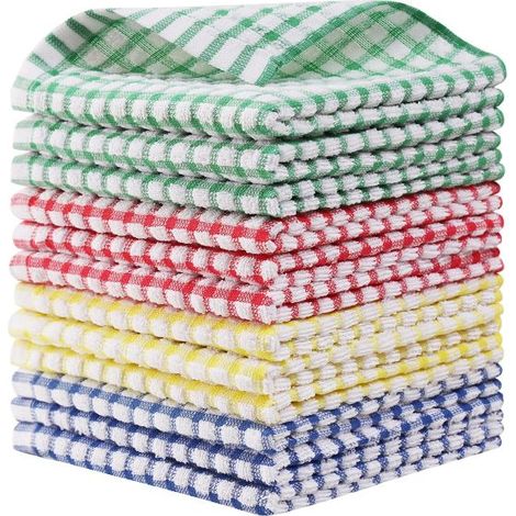 Lot de 12 torchons de cuisine en coton, 100 % coton, 11 x 17 pouces (couleurs assorties), pour récurer la vaisselle. (1/5)