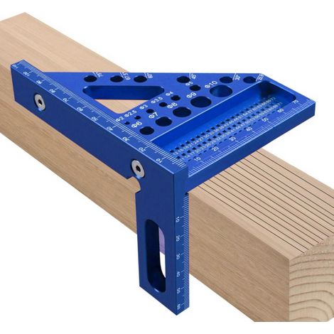 Équerre Menuisier 3D Aluminium,Équerre Multi-Angle pour Charpente et Travail du Bois,Règle Triangulaire Réglable 22.5°-90°,Outil de Précision pour Ingénieur (Bleu) (1/5)