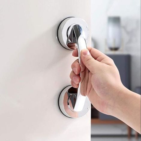 Poignée Ventouse en Verre pour Miroir, Porte de Réfrigérateur, Tiroir, Salle de Bain, Baignoire, Douche, Cuisine, Armoire (Argent Grand) (1/5)