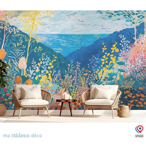 Papier peint : Fleurs colorées et mer, Peinture - Intissé - L.300 x H.280 cm (1/5)