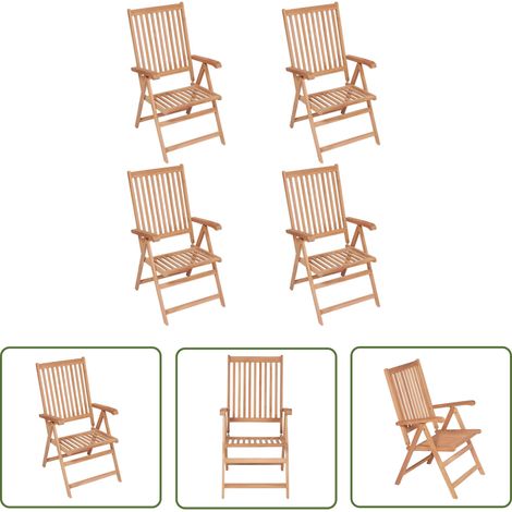 The Living Store Chaises inclinables de jardin lot de 4 Bois de teck solide - Chaise De Jardin - Fauteuil De Jardin - Mobilier De Jardin - Teck - Chaise Inclinable (1/5)