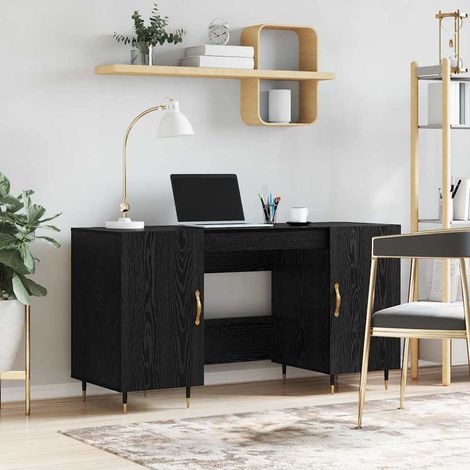 Desk with Shelf Black oak 140 x 50 x 75 cm Engineered wood vidaXL