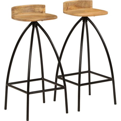 Lot de 2 Chaises de bar Tabourets de bar - Tabouret Haut Bois de manguier solide BV482923 - BonneVie (1/5)