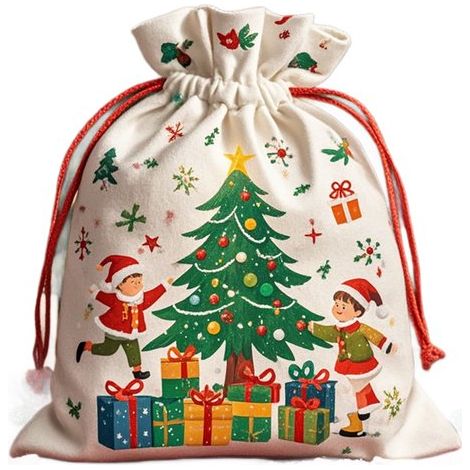 Sac cadeau de Noël extra grand - 48 x 65 cm - Tissu robuste avec cordon de serrage - Idéal pour Saint-Nicolas et fêtes - Réutilisable - Décoration et rangement (1/5)