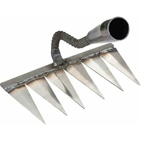 Râteau à chaume en métal pour jardinage, désherbage - Râteau à dents en métal robuste, enlèvement de chaume, désherbage, râteau de surface, roche, gravier, râteau universel pour cultivateurs (1/3)