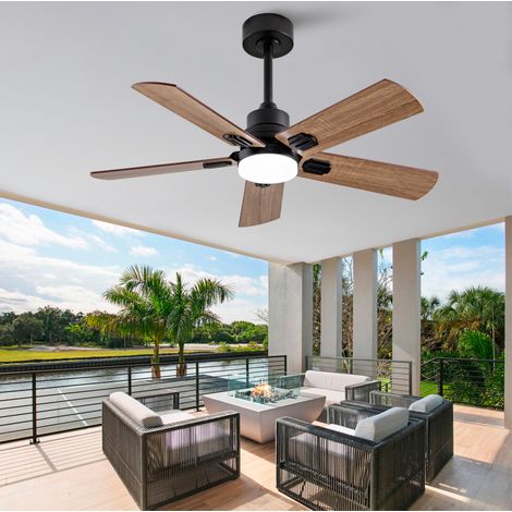 Ventilador de techo de 106 cm con luz LED, motor de corriente continua, reversible, 6 velocidades, color marrón. (1/5)