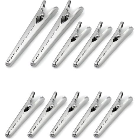 10 clip per sacchetti alimentari in 2 misure, 8 cm e 11,5 cm, clip a coccodrillo in acciaio inossidabile per sigillare sacchetti alimentari, ufficio, casa
