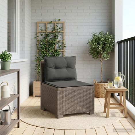 Canapé de Jardin 1 Place Look Rotin en PP Gris Clair Fauteuil d'Extérieur Modulable avec Coussins - PANGIVO (1/5)