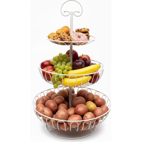 Frutero de alambre de tres niveles: diseño redondo con circulación de aire