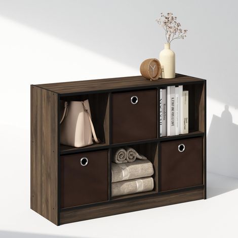 Organisateurs et Rangement de Placard, Organisateur de Placard 6 Cubes avec Bacs, Étagère Ouverte de Placard, pour Garde-Robe, Chambre, Salon, Chêne Columbia/Marron Foncé (1/5)
