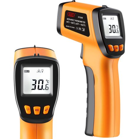 Thermomètre infrarouge (-50 °C à 550 °C), pistolet laser de température pour four à pizza, thermomètre laser sans contact pour la cuisine/BBQ/grill/HVAC, thermomètre de surface, jaune (1/5)
