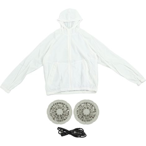 Ortviai Veste de Refroidissement Climatisée avec 2 Ventilateurs, 3 Niveaux Réglables, Protection Solaire, Blanc, L