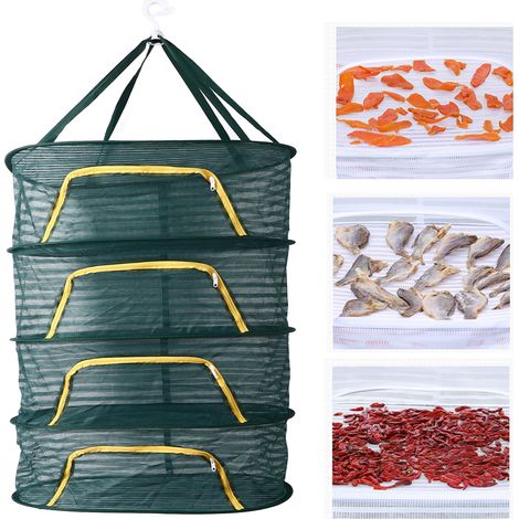 Tendedero de 4 niveles con cremallera, color verde oscuro, tejido de malla elástica, malla fina, para plantas, hierbas, verduras y frutas – totalmente forrado con tela, dimensiones 40 x 60 x 80 cm (1/5)