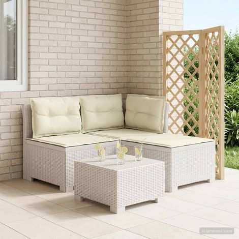 Canapé de Jardin Modulaire 3 Places en PP Aspect Rotin Blanc avec Coussins Crème, 29.09kg - PANGIVO (1/5)